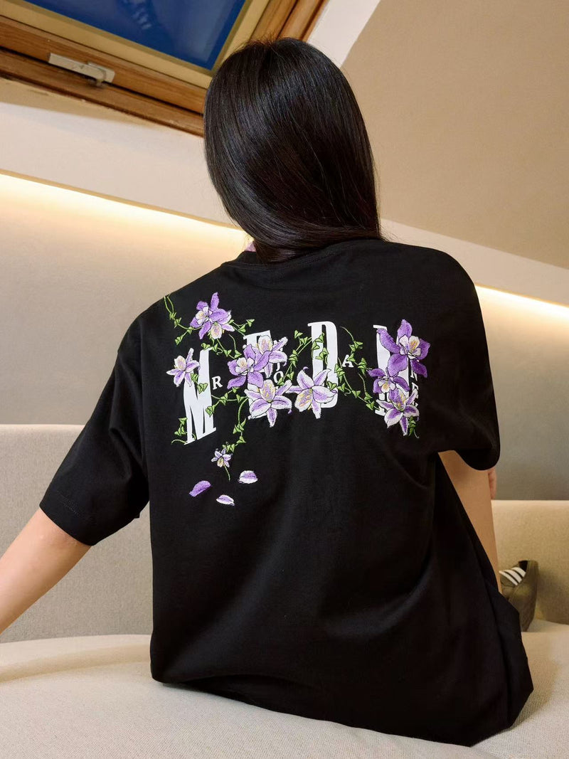 MEDM Vine and Flower Embroidered Short-sleeved T-shirt