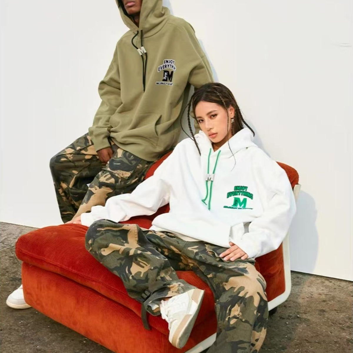 MEDM M Button Drawstring with Letter Print Hoodie