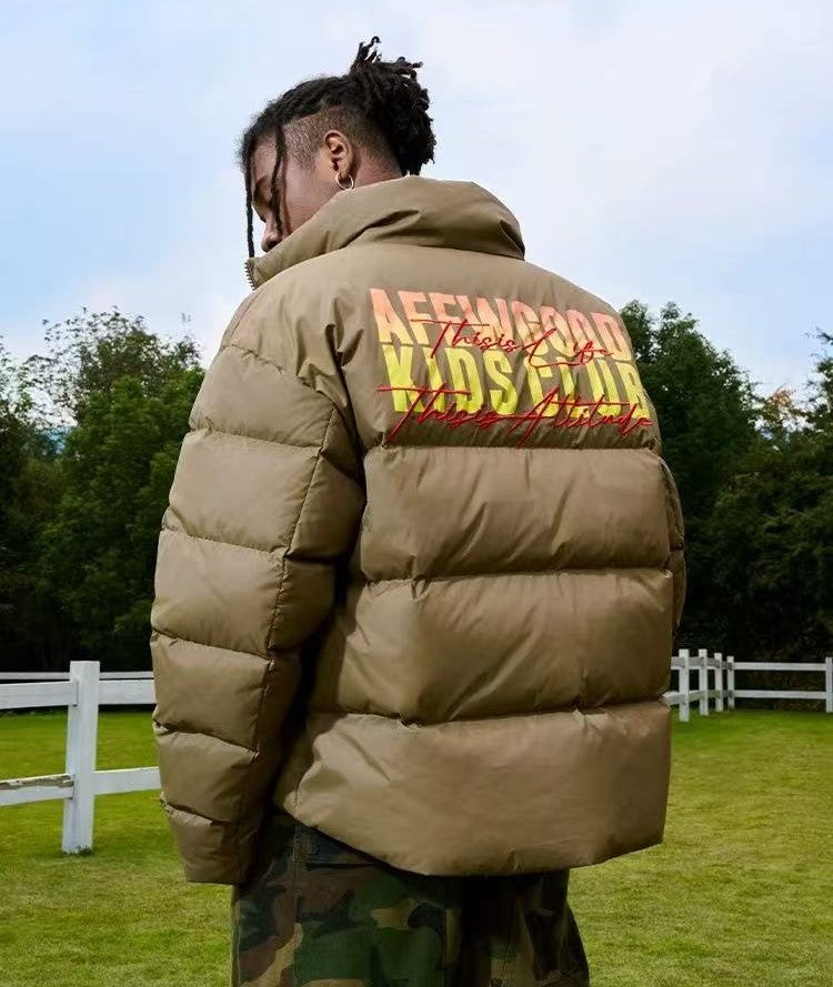 AFGK Embroidery Gradient Handwritten Font Down Jacket