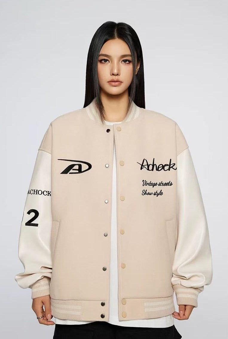 ACHOCK Basic Logo Embroidered Baseball Jacket