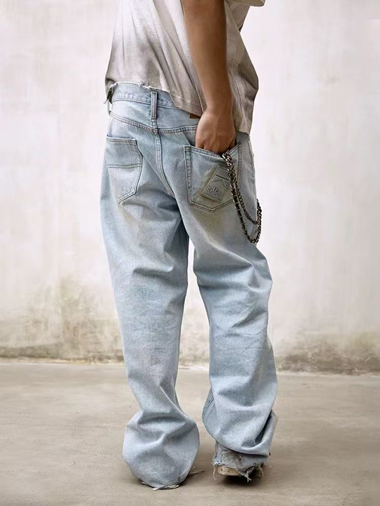 REMEDY Washed Ripped Straight-leg Jeans