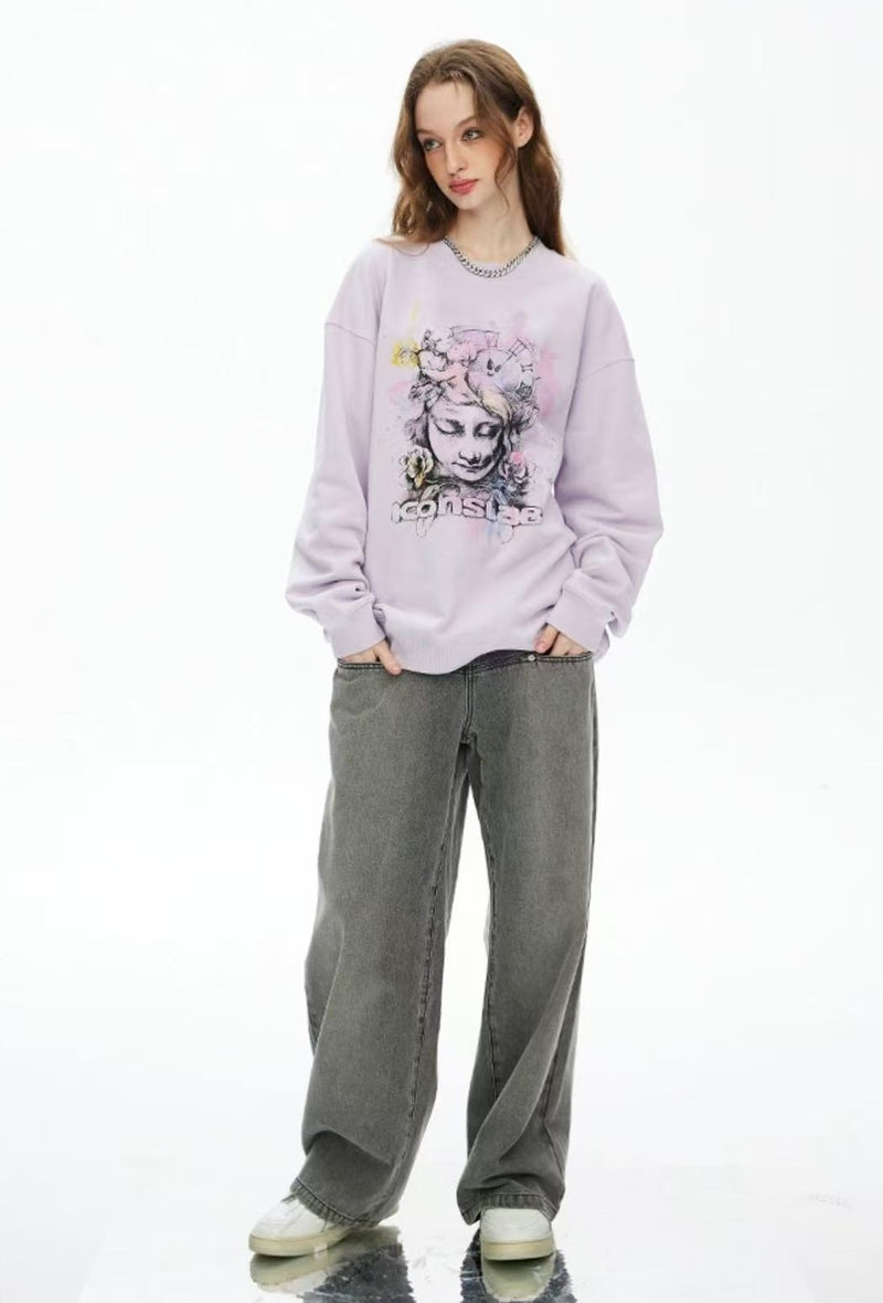 ICONSLAB "Angel's Memories" Glitter Hot Diamond Pullover Sweatshirt