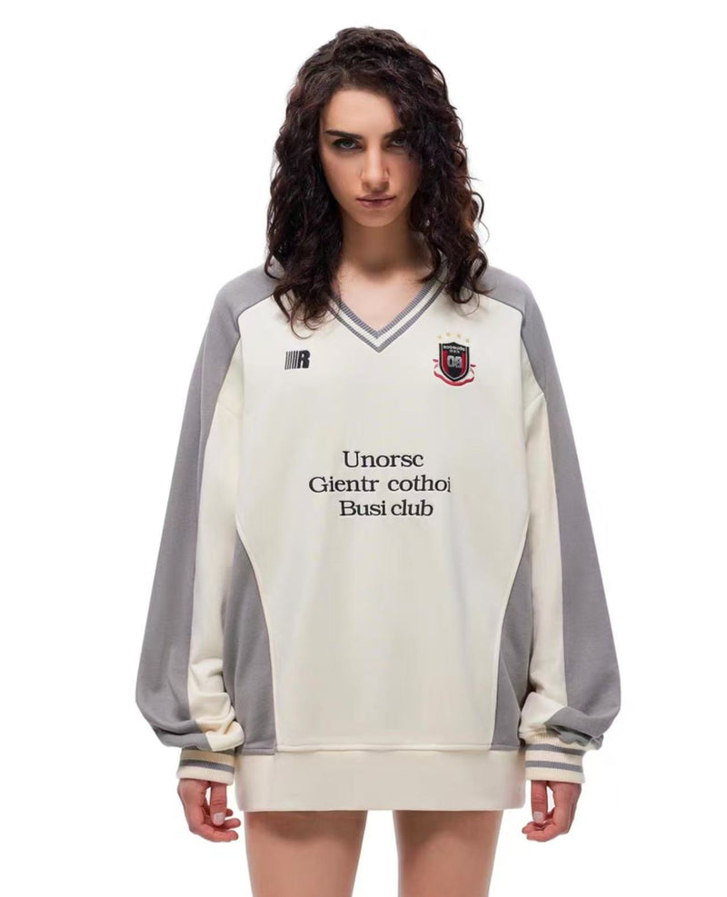 FDR Badge V-neck Contrasting Colors Sweater