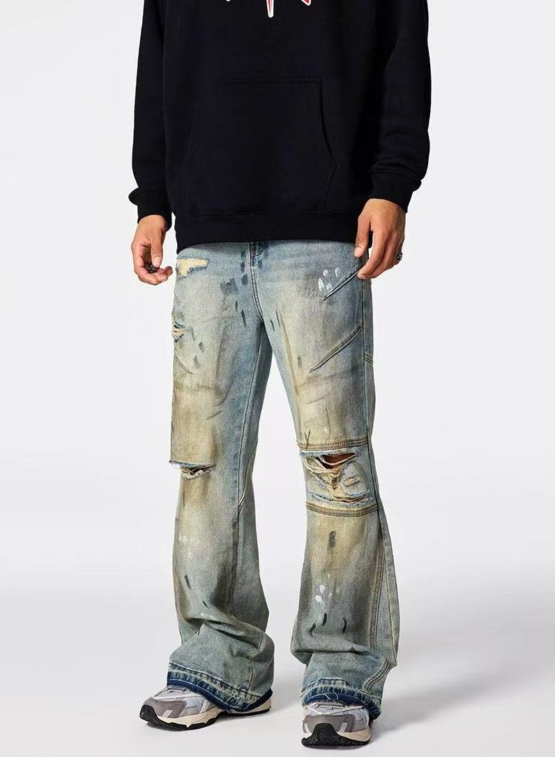 ACHOCK Retro Distressed Ripped Jeans