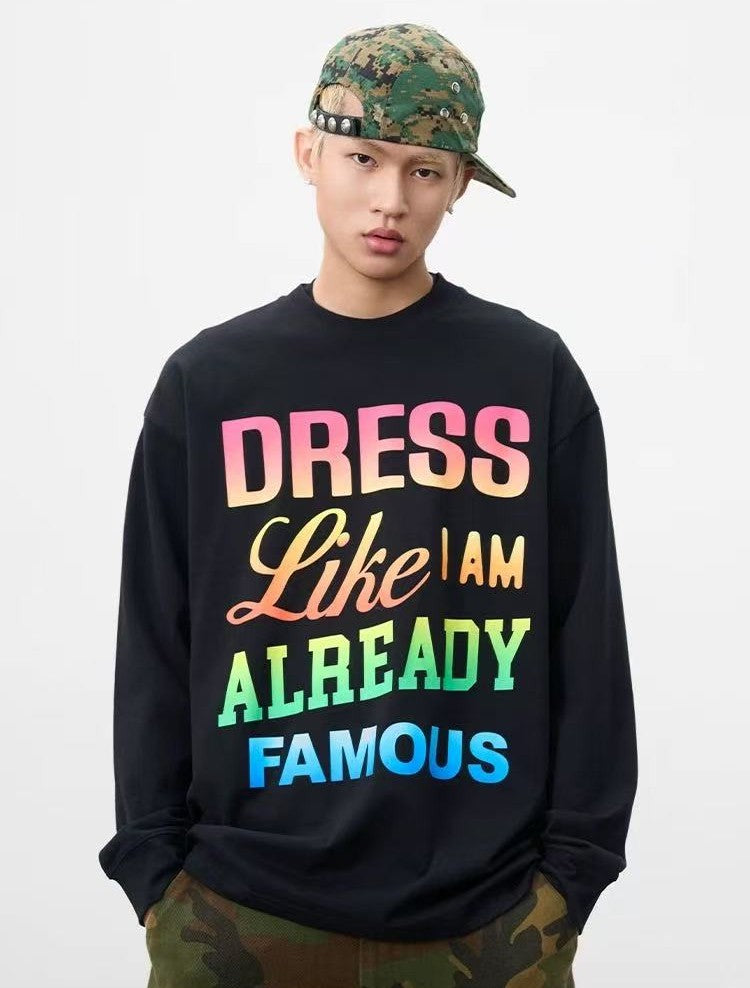 AFGK Color Gradient Slogan Long-sleeve T-Shirt