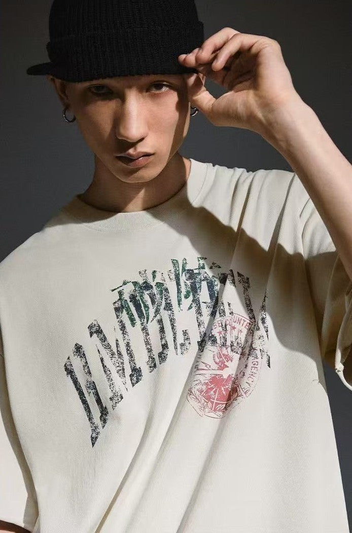 REMEDY Distressed Letter Print Short-sleeve T-shirt