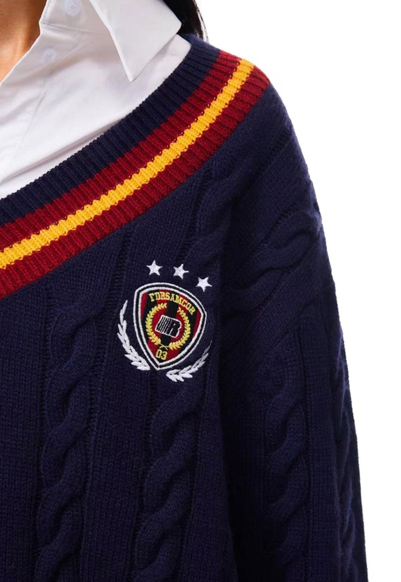 FDR V-neck badge knitted sweater
