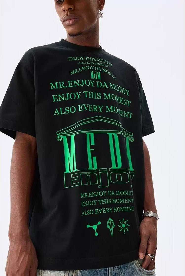 MEDM Letters Printed Luminous Short-sleeved T-shirt