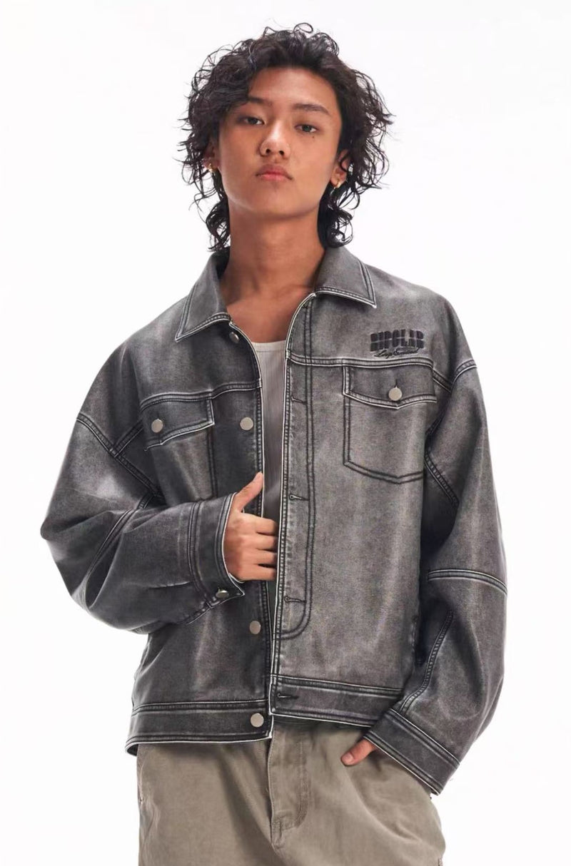 BIPOLAR Hyphenation Polished PU Leather Jacket