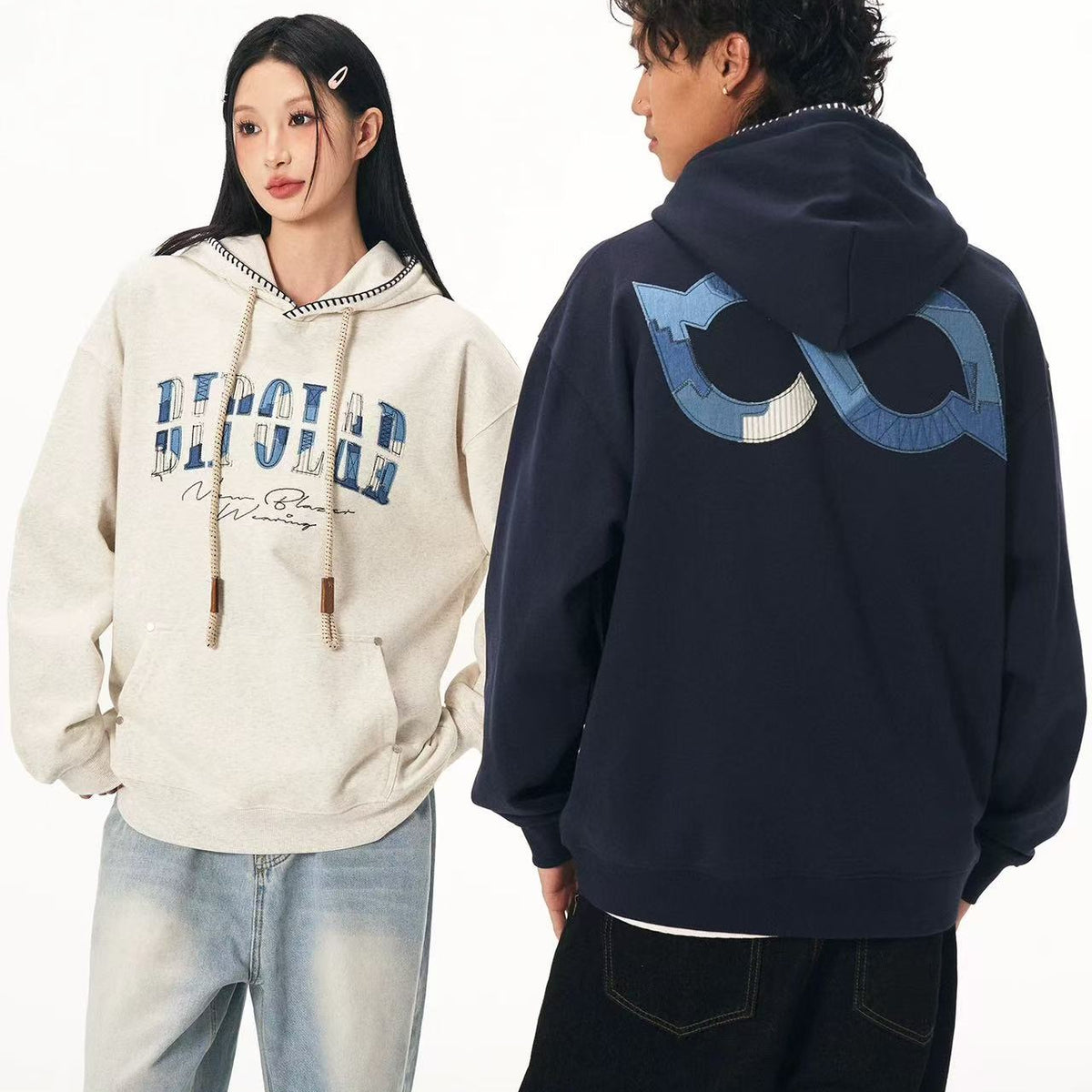 BIPOLAR Denim Striped Patch hoodie