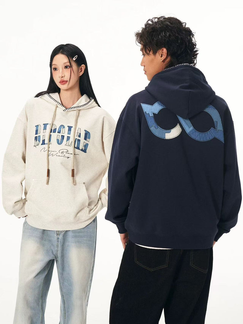 BIPOLAR Denim Striped Patch hoodie