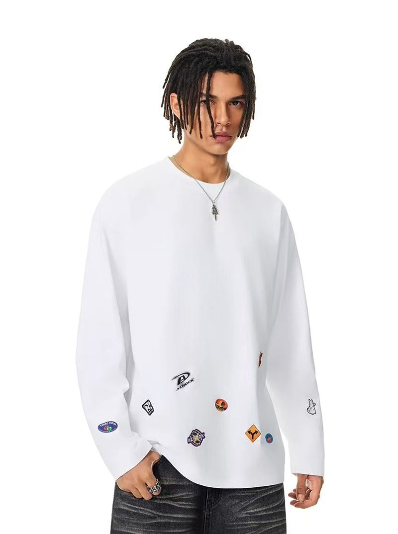 ACHOCK Creative Cartoon Sticker Long-sleeved T-shirt