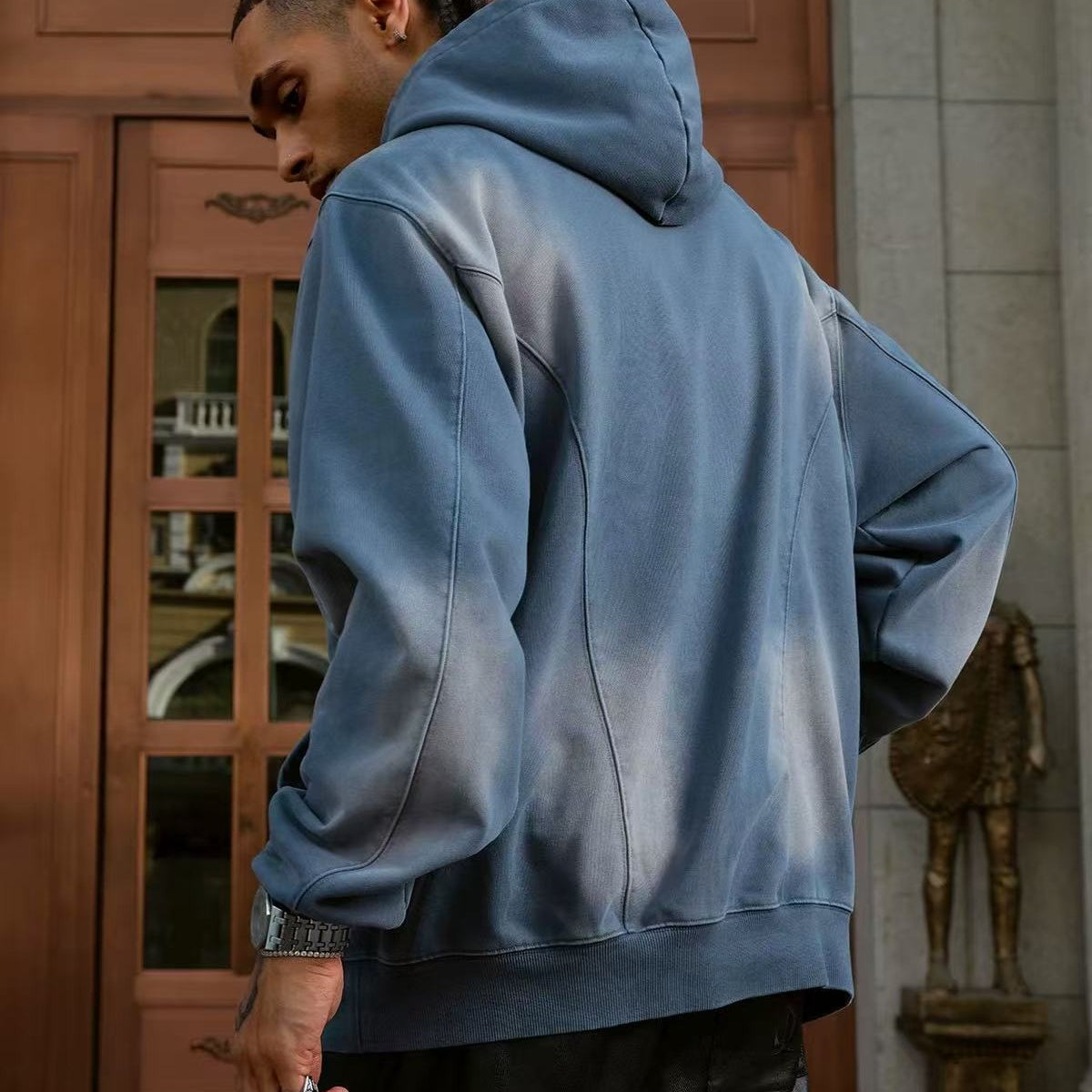 STK Double Pouch Rivet Pocket Wash Hoodie