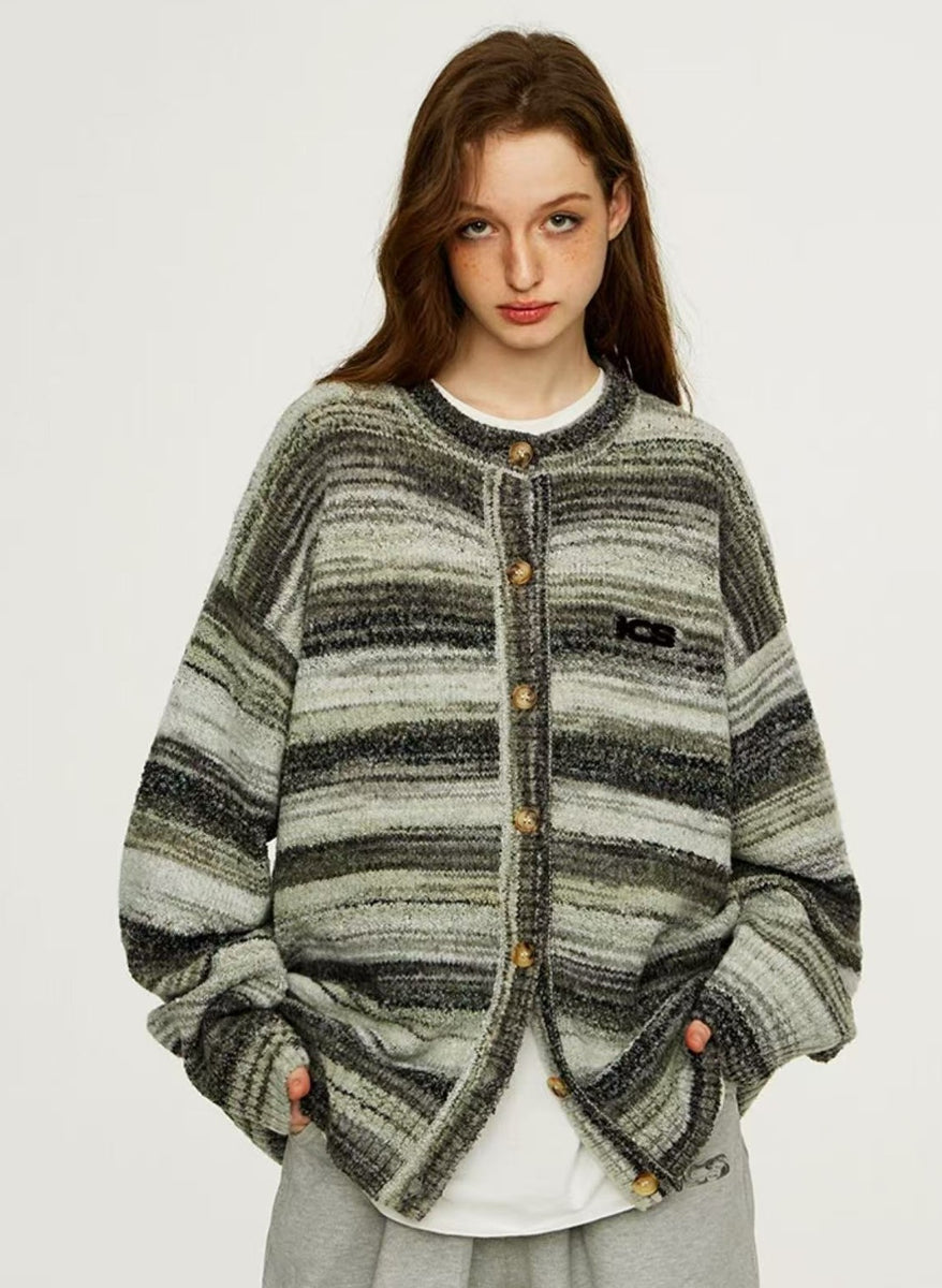 ICONSLAB Color Gradient Striped Cardigan Sweater