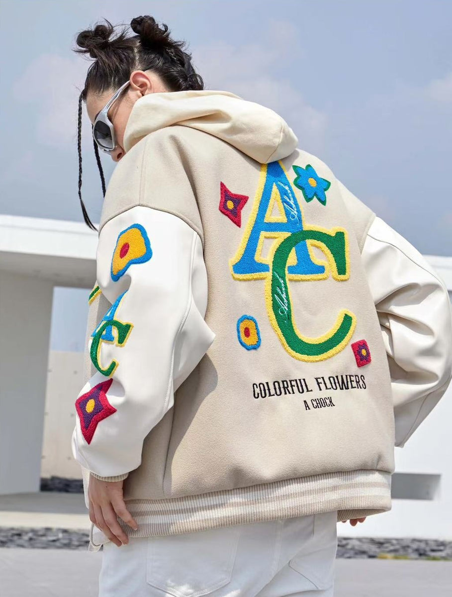 ACHOCK Floral Embroidered Designed Baseball Jacket