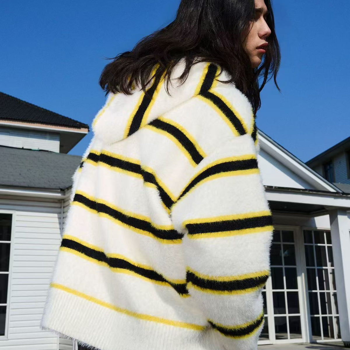 AFGK Striped Zip Hooded Cardigan Sweater