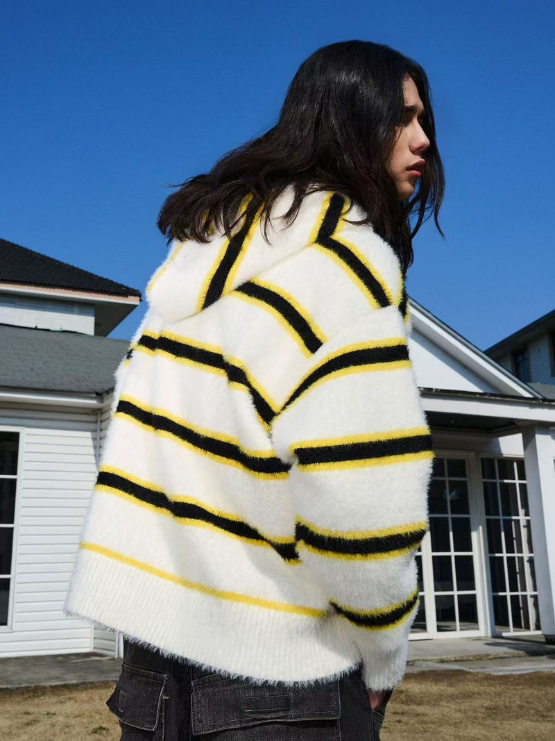 AFGK Striped Zip Hooded Cardigan Sweater