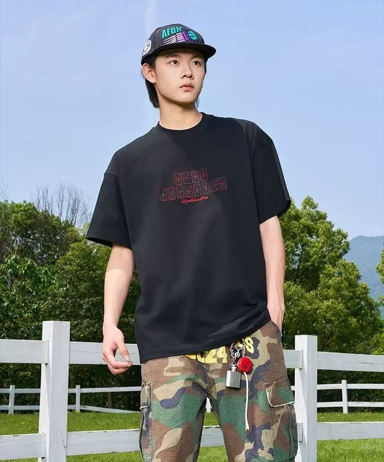 AFGK Electronic Screen Embroidery LOGO Short-sleeves T-shirt