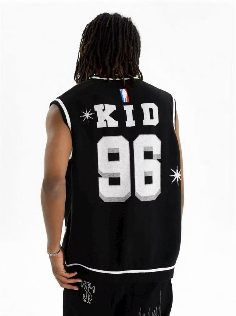 STK 96 Number Embroidered V-Neck Knit Vest