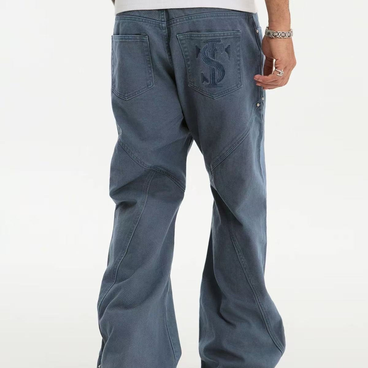 STK Vintage Waterwashed Curved Blade Flared Jeans