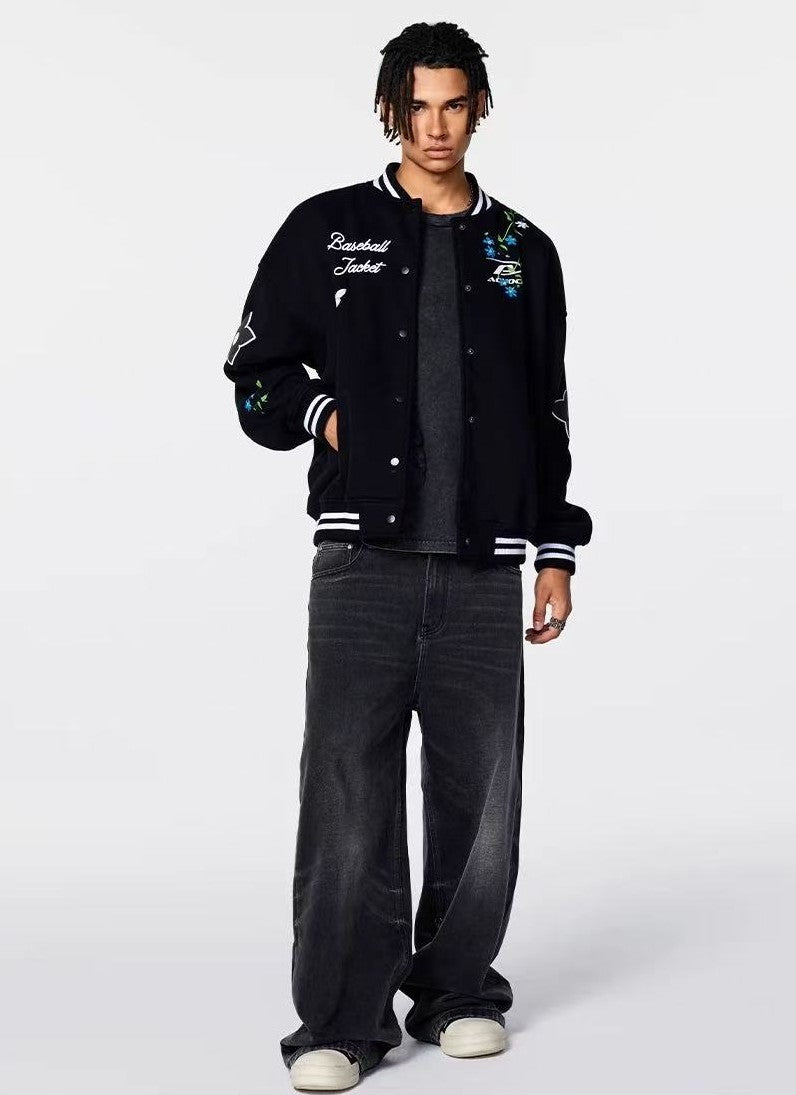 ACHOCK Vintage Washed Logo Stitching Jeans