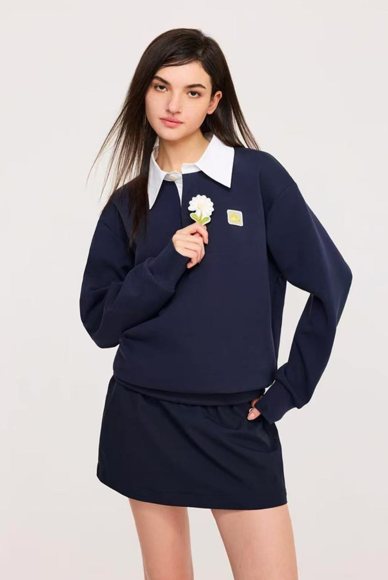 ATRY Long Sleeve Floral Two- pieces Polo Shirt (For Women)