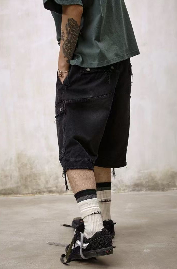 REMEDY Washed Fringed Cargo Shorts