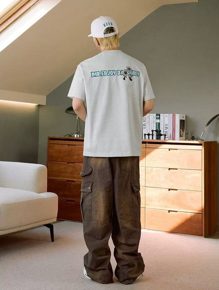 MEDM Large M Hand-painted Daisy Flower Short-sleeved T-shirt