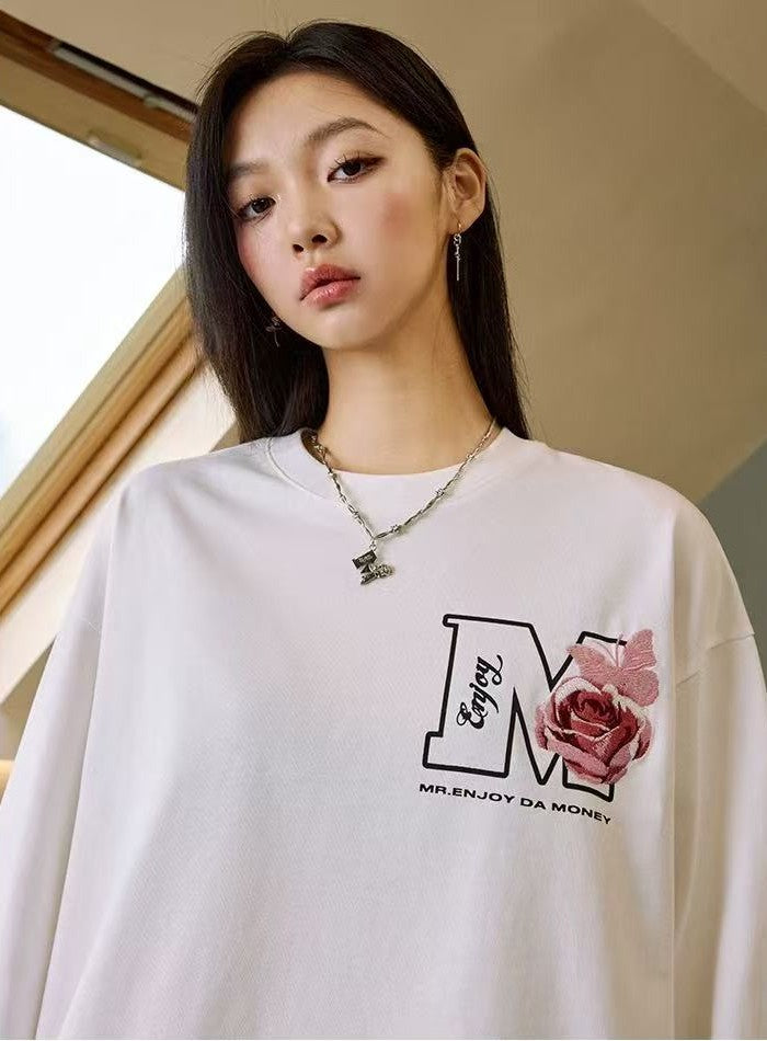 MEDM Butterfly Garden Embroidered Long-sleeve T-Shirt