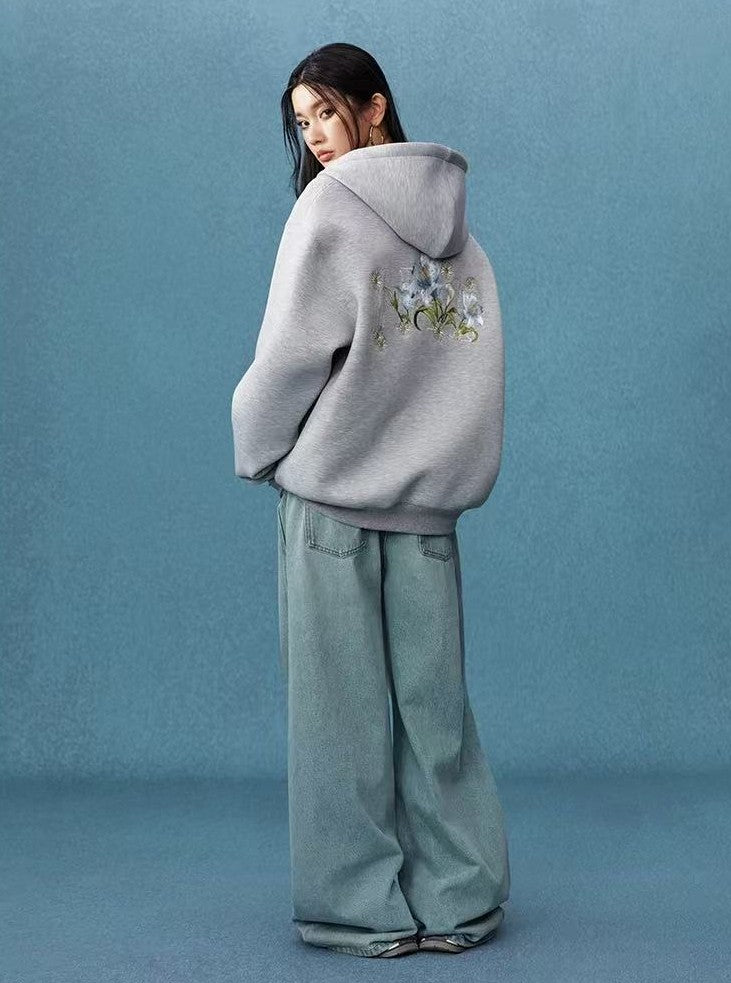 MEDM Floral Air Layer Embroidered Zip Hoodie