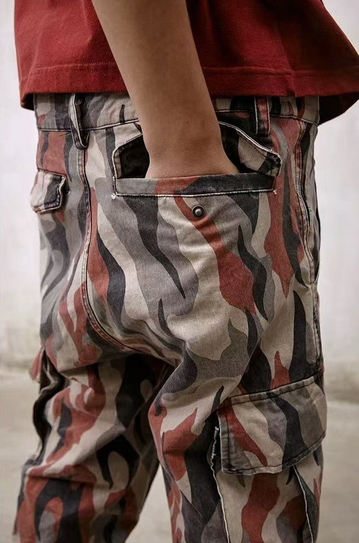 REMEDY Frayed Flame Camouflage Cargo Long Pants