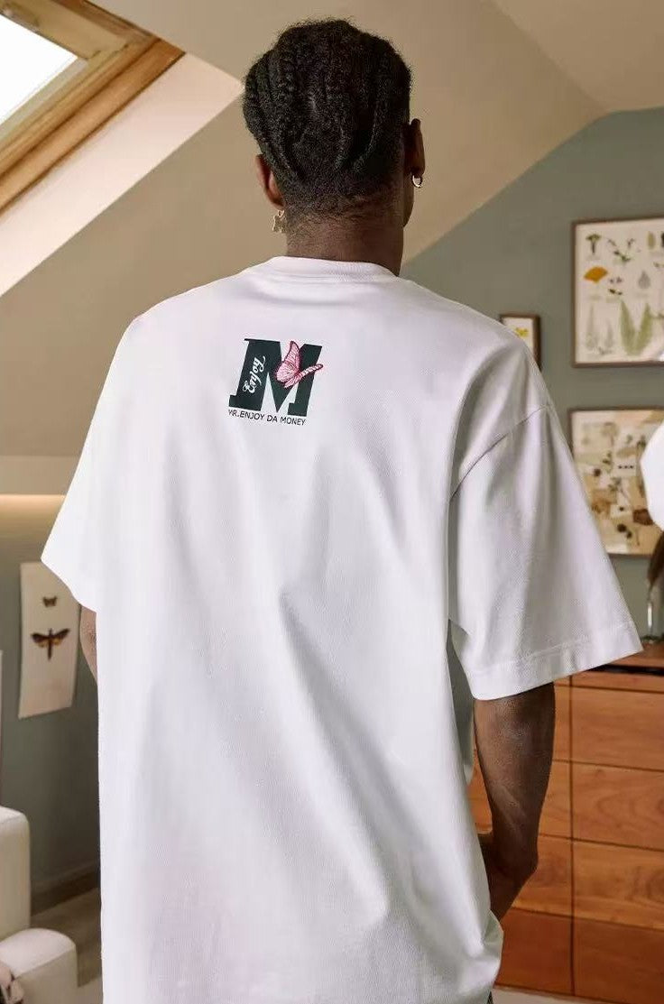 MEDM Origami Slice Rose Butterfly Embroidered Short-sleeved T-shirt