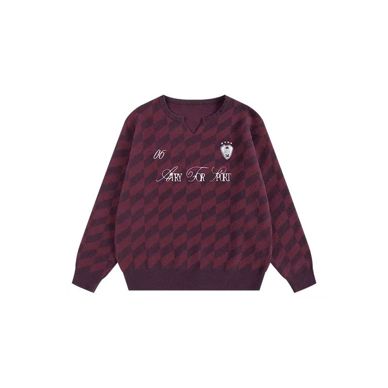 ATRY Sport Contrasting Diamond Plaid Small V-neck Sweater