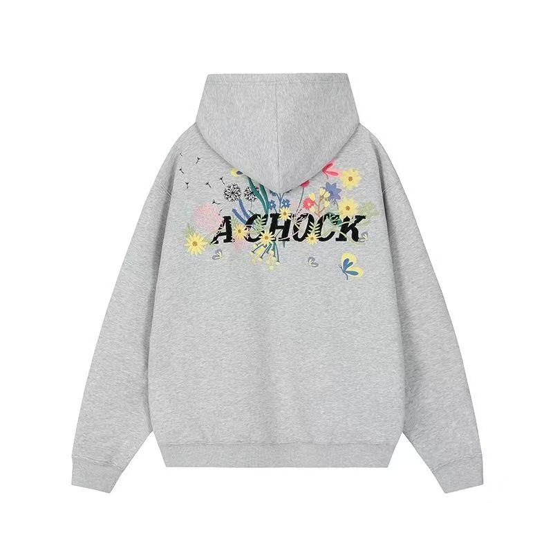 ACHOCK Heavy Floral Embroidered Zipper Sweatshirt