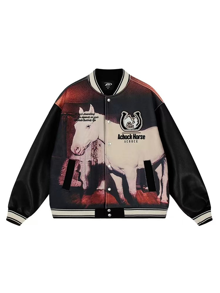 ACHOCK Vintage Western Cowboy Full Printing Hot Drill Jacket