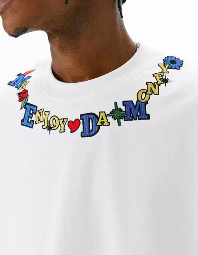 MEDM Necklace Embroidered Short-sleeve T-shirt