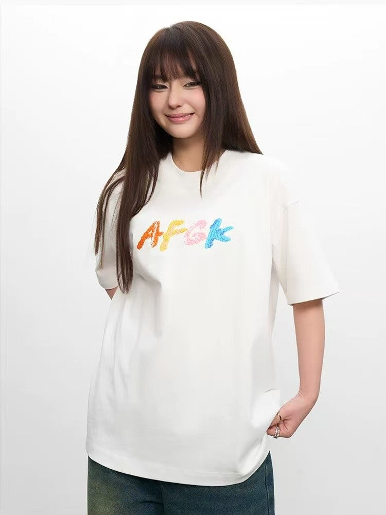 AFGK Colorful Logo Embroidered Short-sleeved T-shirt
