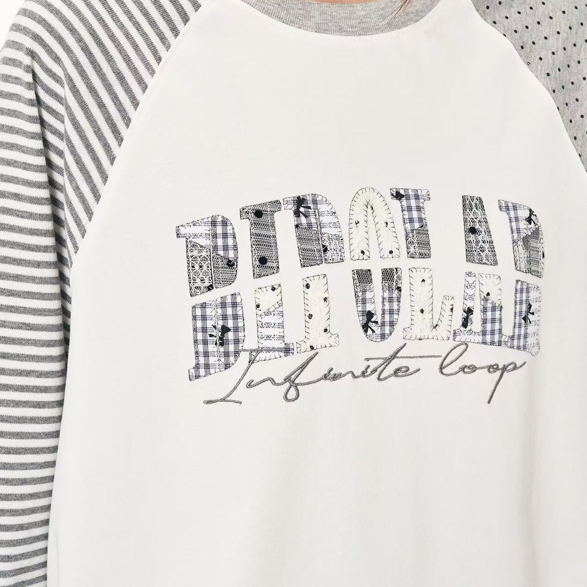 BIPOLAR  Polka Dot Striped Raglan Long-sleeves T-shirts
