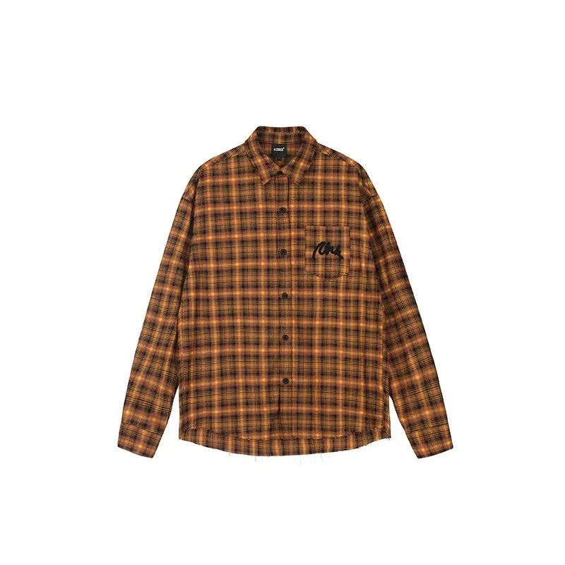 ACHOCK Retro Contrast Plaid Long-sleeve Shirt