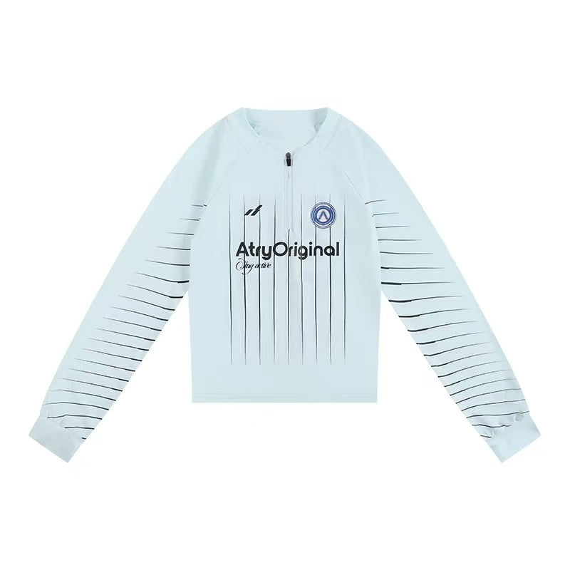 ATRY Striped Half-zip Long-sleeved T-shirt (For Women)