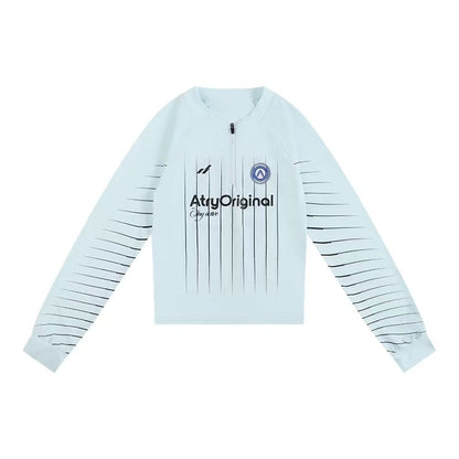 ATRY Striped Half-zip Long-sleeved T-shirt (For Women)