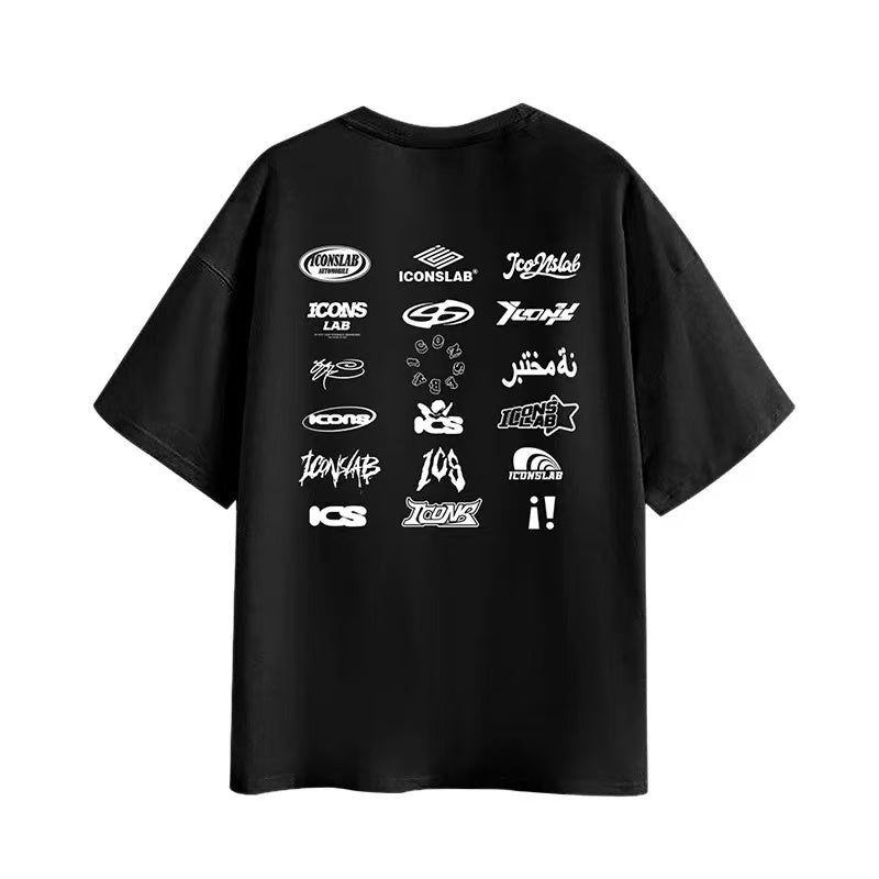 ICONSLAB Multi-logo Crew Neck Printed T-shirt