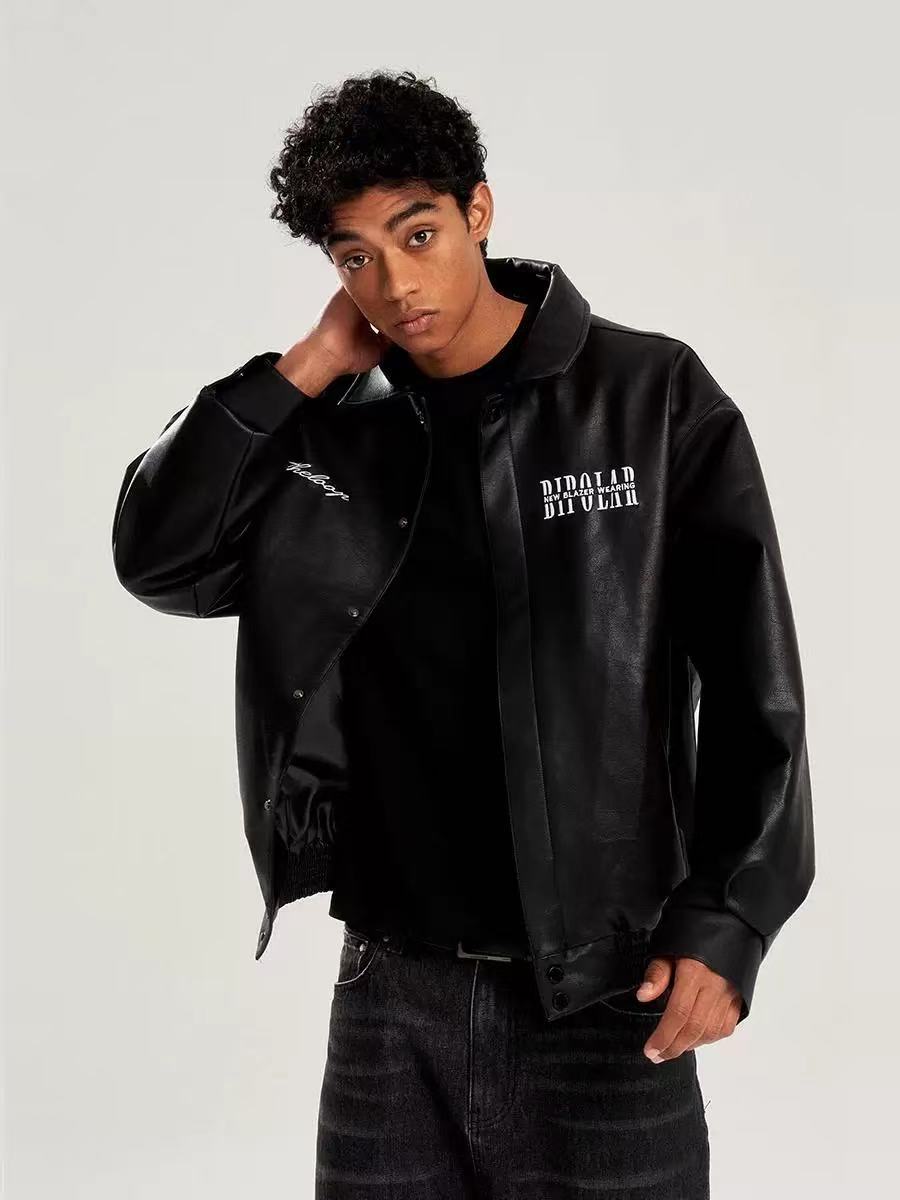 BIPOLAR Logo Embroidered Leather Jacket