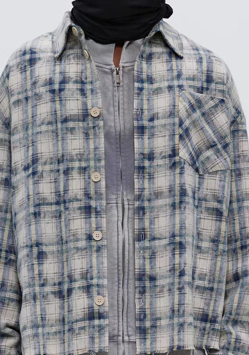 ATRY Irregular Raw Edge Plaid Shirt