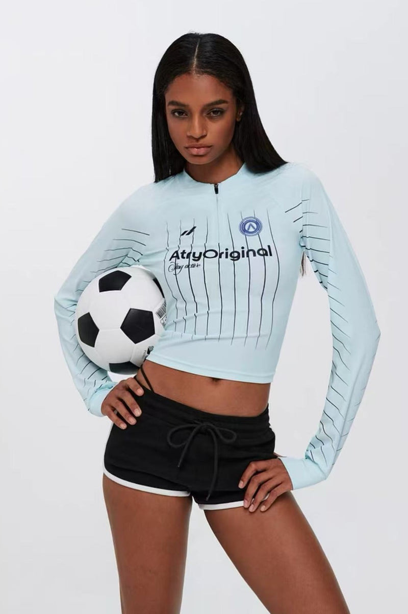 ATRY Striped Half-zip Long-sleeved T-shirt (For Women)