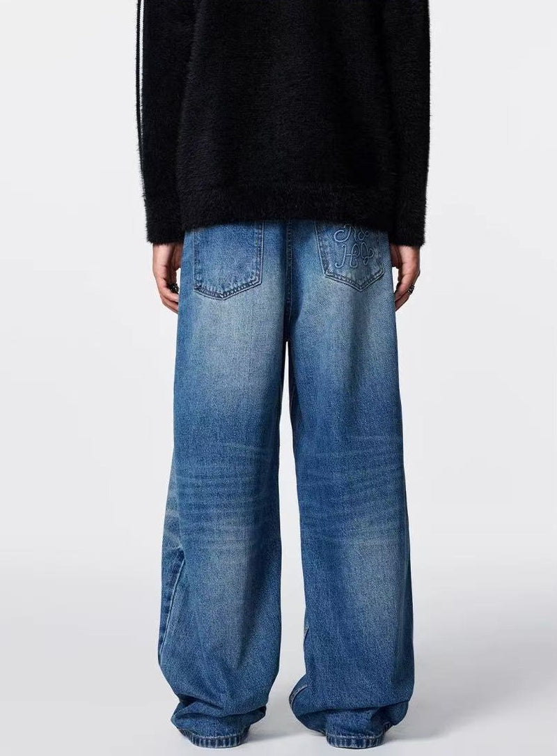 ACHOCK Vintage Washed Logo Stitching Jeans