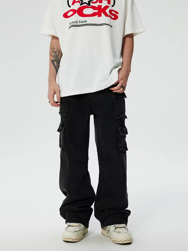 ACHOCK Street Washed Multi-pocket Jeans