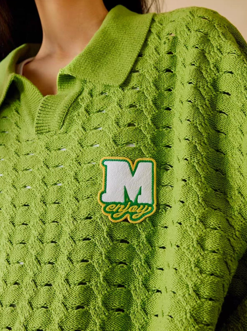 MEDM Hole Knit Long-sleeve Polo