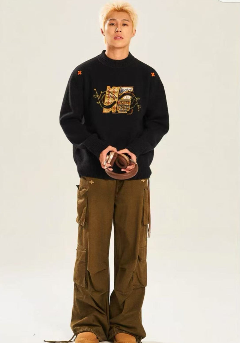 BIPOLAR×NSTNEW Logo Design Black Crew Neck Sweater