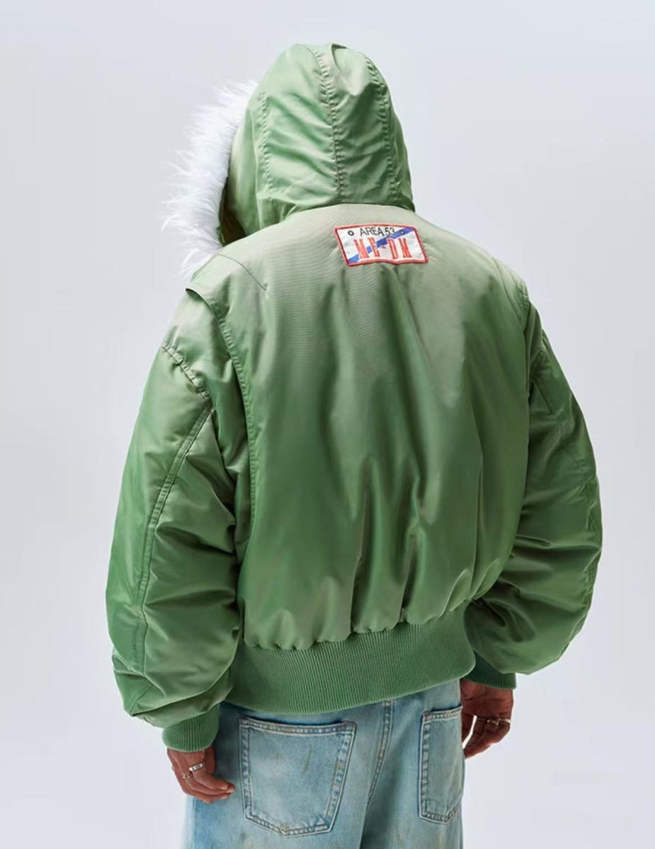 MEDM MA1 Down Jacket with License Plate Patch and Fur Collar Hood